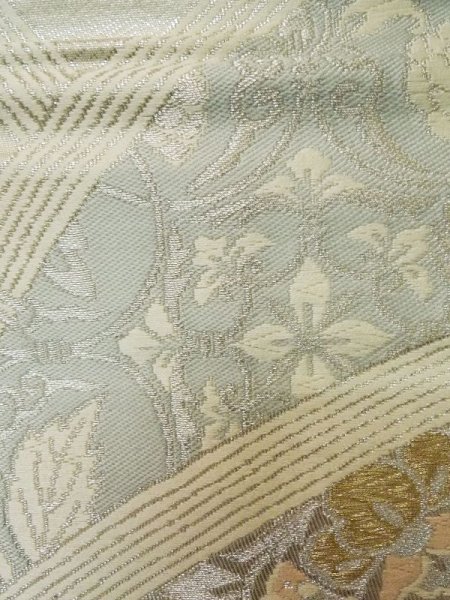 画像7: L0928M 袋帯 女性用着物 シルク(正絹)  光沢のある 銀色 鳥 【中古】 【USED】 【リサイクル】 ★★☆☆☆ (7)