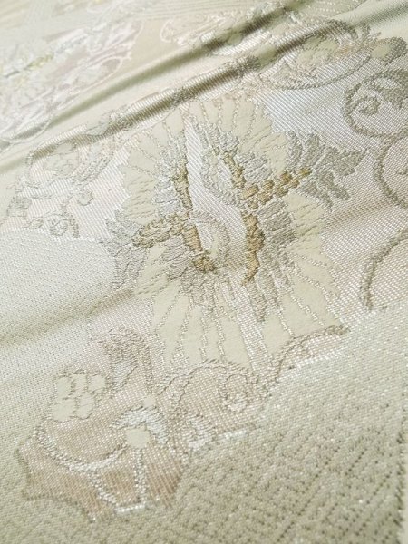 画像8: L0928M 袋帯 女性用着物 シルク(正絹)  光沢のある 銀色 鳥 【中古】 【USED】 【リサイクル】 ★★☆☆☆ (8)