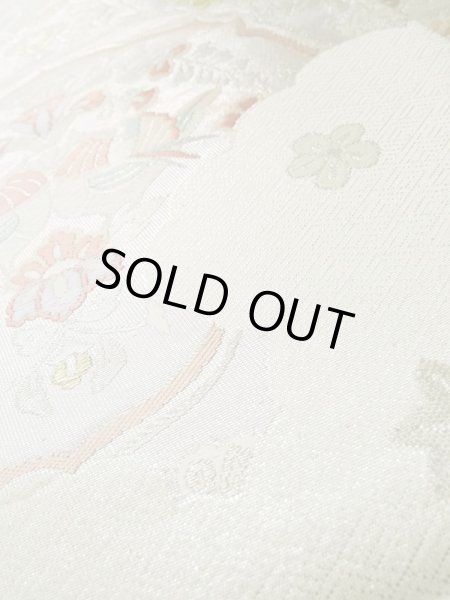 画像9: L0928M 袋帯 女性用着物 シルク（正絹）  光沢のある 銀色 鳥 【中古】 【USED】 【リサイクル】 ★★☆☆☆ (9)