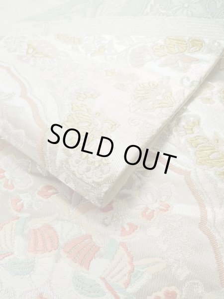 画像11: L0928M 袋帯 女性用着物 シルク（正絹）  光沢のある 銀色 鳥 【中古】 【USED】 【リサイクル】 ★★☆☆☆ (11)