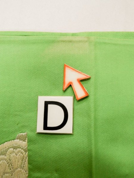 画像15: L0928U 袋帯 女性用着物 シルク(正絹)   黄緑色 更紗 【中古】 【USED】 【リサイクル】 ★★☆☆☆ (15)