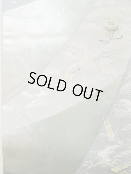 画像3: L0928W 袋帯 女性用着物 シルク(正絹) 淡い 薄い 青緑色 波 薄い【中古】 【USED】 【リサイクル】 ★★★★☆ (3)