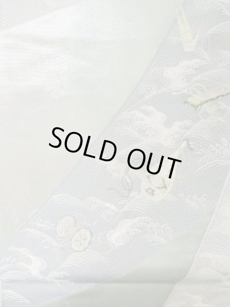 画像4: L0928W 袋帯 女性用着物 シルク(正絹) 淡い 薄い 青緑色 波 薄い【中古】 【USED】 【リサイクル】 ★★★★☆ (4)