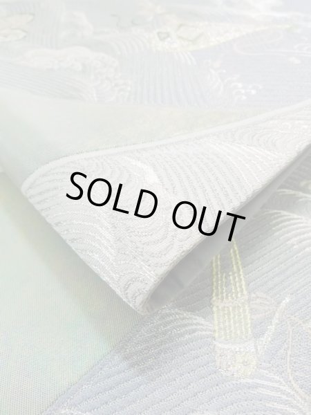 画像11: L0928W 袋帯 女性用着物 シルク(正絹) 淡い 薄い 青緑色 波 薄い【中古】 【USED】 【リサイクル】 ★★★★☆ (11)