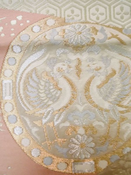 画像8: L0928X 袋帯 女性用着物 シルク(正絹)   オフ ホワイト 唐花 【中古】 【USED】 【リサイクル】 ★★★★☆ (8)