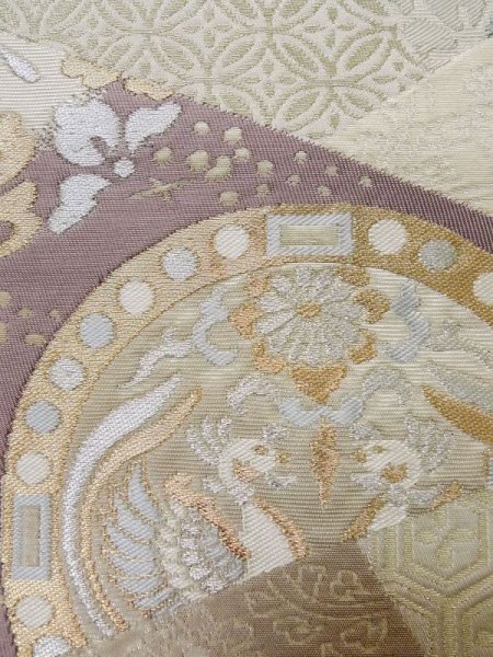 画像9: L0928X 袋帯 女性用着物 シルク(正絹)   オフ ホワイト 唐花 【中古】 【USED】 【リサイクル】 ★★★★☆ (9)