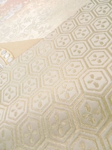 画像12: L0928X 袋帯 女性用着物 シルク(正絹)   オフ ホワイト 唐花 【中古】 【USED】 【リサイクル】 ★★★★☆ (12)