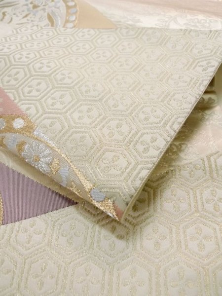 画像13: L0928X 袋帯 女性用着物 シルク(正絹)   オフ ホワイト 唐花 【中古】 【USED】 【リサイクル】 ★★★★☆ (13)