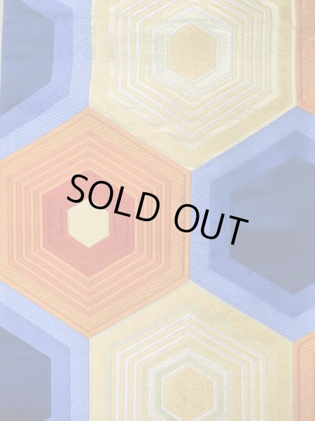 画像3: L0928Y 袋帯 女性用着物 シルク(正絹)   青 亀甲 【中古】 【USED】 【リサイクル】 ★★★☆☆ (3)