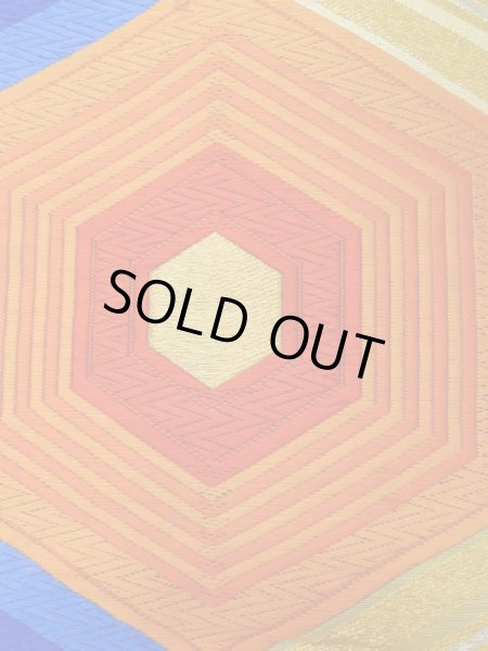 画像5: L0928Y 袋帯 女性用着物 シルク(正絹)   青 亀甲 【中古】 【USED】 【リサイクル】 ★★★☆☆ (5)