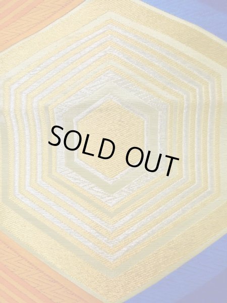 画像6: L0928Y 袋帯 女性用着物 シルク(正絹)   青 亀甲 【中古】 【USED】 【リサイクル】 ★★★☆☆ (6)