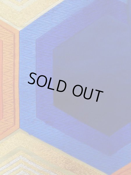 画像7: L0928Y 袋帯 女性用着物 シルク(正絹)   青 亀甲 【中古】 【USED】 【リサイクル】 ★★★☆☆ (7)