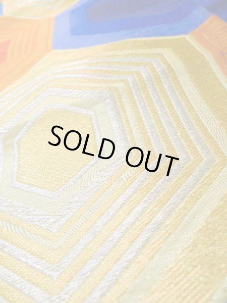 画像10: L0928Y 袋帯 女性用着物 シルク(正絹)   青 亀甲 【中古】 【USED】 【リサイクル】 ★★★☆☆ (10)