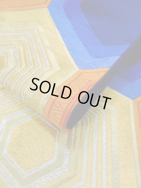 画像11: L0928Y 袋帯 女性用着物 シルク(正絹)   青 亀甲 【中古】 【USED】 【リサイクル】 ★★★☆☆ (11)