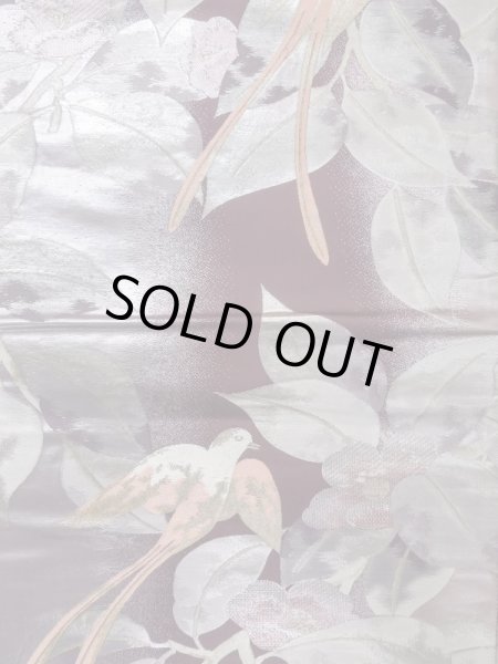 画像4: L0928Z 袋帯 女性用着物 シルク（正絹） 深い 茶色み 紫色 椿 【中古】 【USED】 【リサイクル】 ★★★★☆ (4)