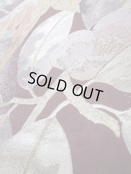 画像8: L0928Z 袋帯 女性用着物 シルク（正絹） 深い 茶色み 紫色 椿 【中古】 【USED】 【リサイクル】 ★★★★☆ (8)