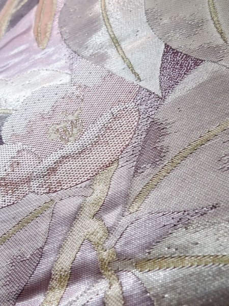 画像9: L0928Z 袋帯 女性用着物 シルク（正絹） 深い 茶色み 紫色 椿 【中古】 【USED】 【リサイクル】 ★★★★☆ (9)