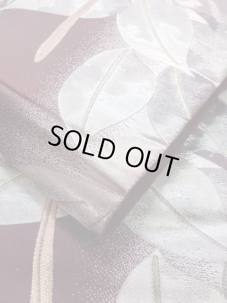 画像11: L0928Z 袋帯 女性用着物 シルク（正絹） 深い 茶色み 紫色 椿 【中古】 【USED】 【リサイクル】 ★★★★☆ (11)