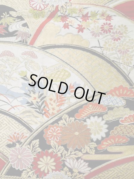 画像4: L0929D 袋帯 女性用着物 シルク（正絹）   黒 菊 【中古】 【USED】 【リサイクル】 ★★☆☆☆ (4)