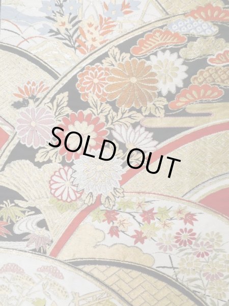 画像5: L0929D 袋帯 女性用着物 シルク（正絹）   黒 菊 【中古】 【USED】 【リサイクル】 ★★☆☆☆ (5)