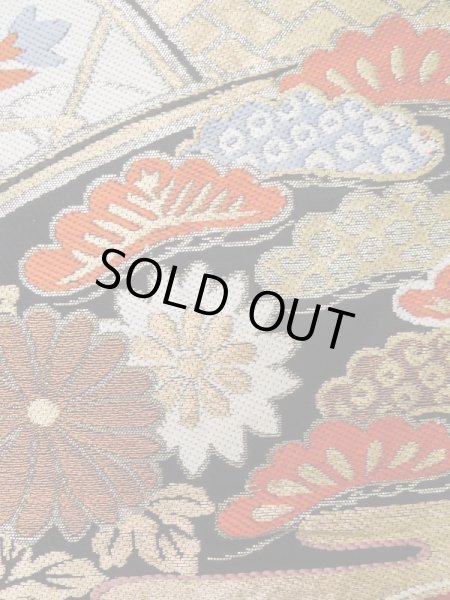 画像7: L0929D 袋帯 女性用着物 シルク（正絹）   黒 菊 【中古】 【USED】 【リサイクル】 ★★☆☆☆ (7)