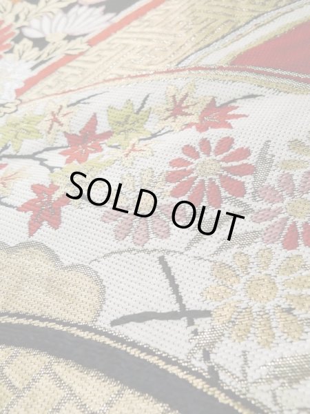 画像9: L0929D 袋帯 女性用着物 シルク（正絹）   黒 菊 【中古】 【USED】 【リサイクル】 ★★☆☆☆ (9)