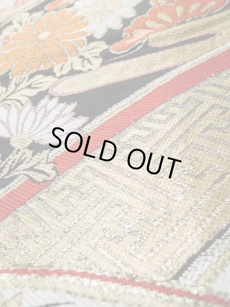 画像10: L0929D 袋帯 女性用着物 シルク（正絹）   黒 菊 【中古】 【USED】 【リサイクル】 ★★☆☆☆ (10)