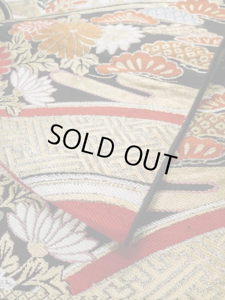 画像12: L0929D 袋帯 女性用着物 シルク（正絹）   黒 菊 【中古】 【USED】 【リサイクル】 ★★☆☆☆ (12)