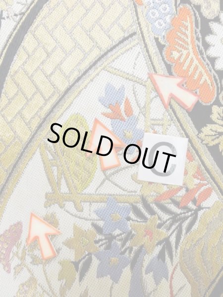 画像15: L0929D 袋帯 女性用着物 シルク（正絹）   黒 菊 【中古】 【USED】 【リサイクル】 ★★☆☆☆ (15)