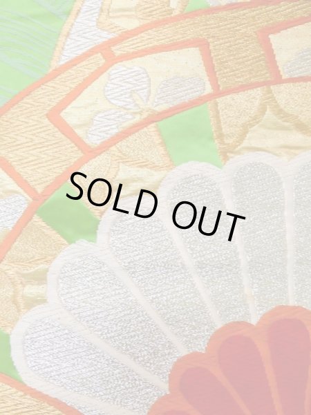 画像5: L1005B 袋帯 女性用着物 シルク(正絹)   緑色 菊 【中古】 【USED】 【リサイクル】 ★★★☆☆ (5)