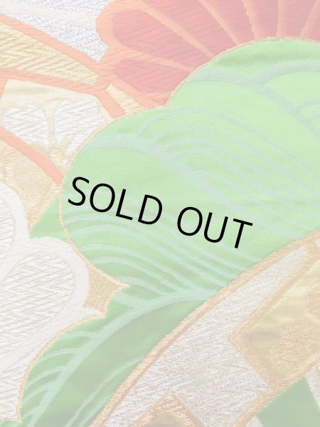 画像7: L1005B 袋帯 女性用着物 シルク(正絹)   緑色 菊 【中古】 【USED】 【リサイクル】 ★★★☆☆ (7)