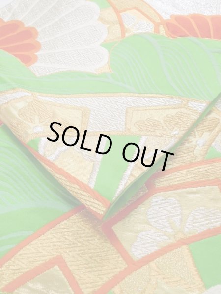 画像11: L1005B 袋帯 女性用着物 シルク(正絹)   緑色 菊 【中古】 【USED】 【リサイクル】 ★★★☆☆ (11)