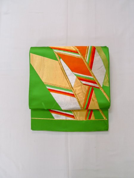 画像2: L1005F 袋帯 女性用着物 シルク(正絹)   緑色  【中古】 【USED】 【リサイクル】 ★★★☆☆ (2)