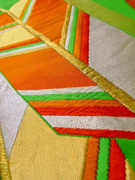 画像9: L1005F 袋帯 女性用着物 シルク(正絹)   緑色  【中古】 【USED】 【リサイクル】 ★★★☆☆ (9)