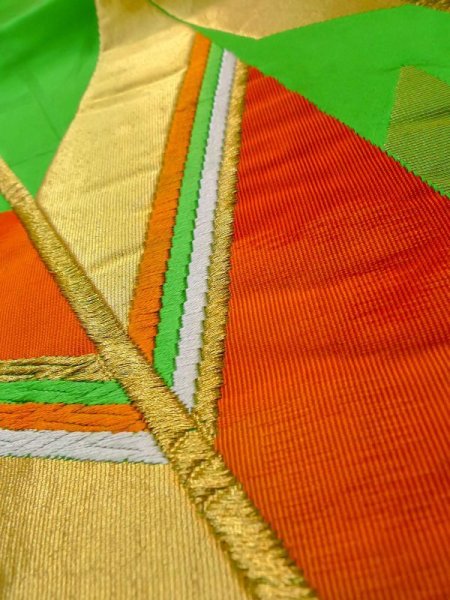 画像10: L1005F 袋帯 女性用着物 シルク(正絹)   緑色  【中古】 【USED】 【リサイクル】 ★★★☆☆ (10)