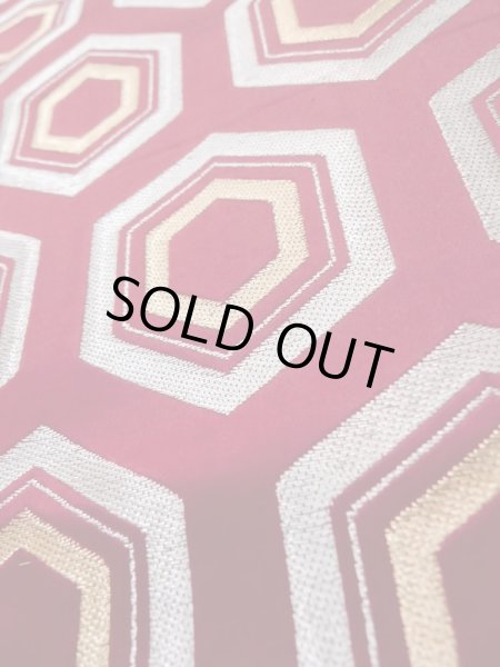 画像8: L1005H 袋帯 女性用着物 シルク(正絹)   えんじ 亀甲 【中古】 【USED】 【リサイクル】 ★★★★☆ (8)