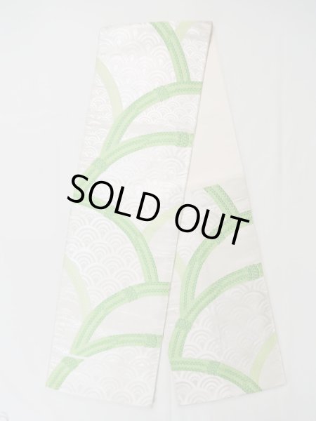 画像1: L1005I 袋帯 女性用着物 シルク（正絹）  光沢のある 銀色 青海波 【中古】 【USED】 【リサイクル】 ★★★☆☆ (1)