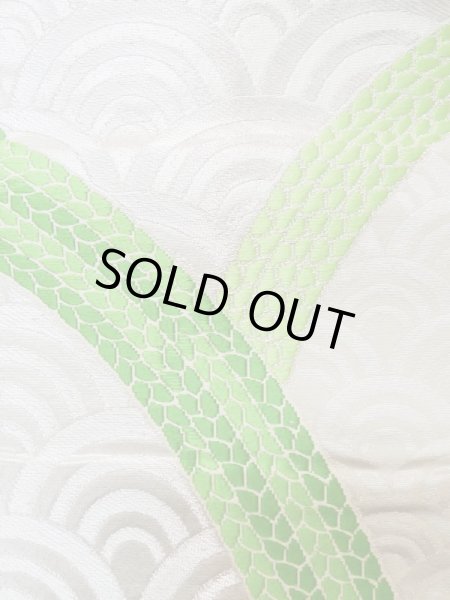 画像6: L1005I 袋帯 女性用着物 シルク（正絹）  光沢のある 銀色 青海波 【中古】 【USED】 【リサイクル】 ★★★☆☆ (6)