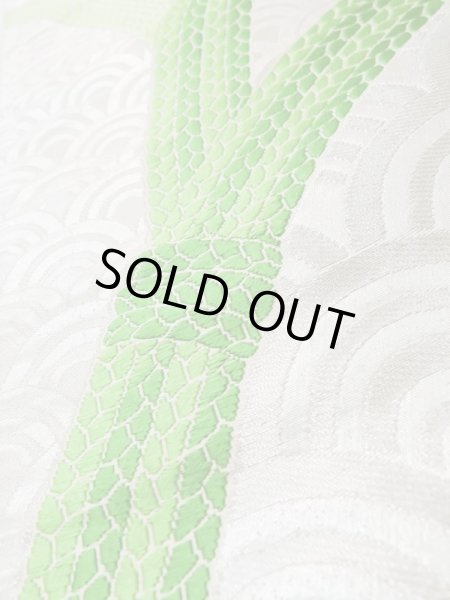 画像8: L1005I 袋帯 女性用着物 シルク（正絹）  光沢のある 銀色 青海波 【中古】 【USED】 【リサイクル】 ★★★☆☆ (8)