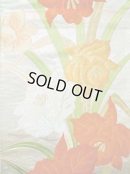 画像3: L1005J 袋帯 女性用着物 シルク（正絹）   銀色 あやめ 【中古】 【USED】 【リサイクル】 ★★★☆☆ (3)