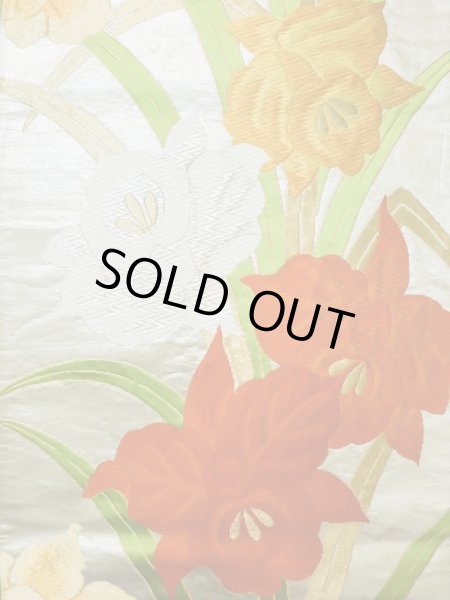 画像4: L1005J 袋帯 女性用着物 シルク（正絹）   銀色 あやめ 【中古】 【USED】 【リサイクル】 ★★★☆☆ (4)