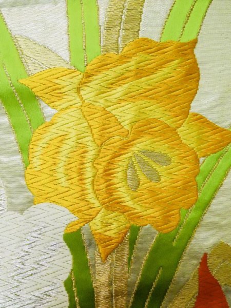 画像6: L1005J 袋帯 女性用着物 シルク(正絹)   銀色 あやめ 【中古】 【USED】 【リサイクル】 ★★★☆☆ (6)