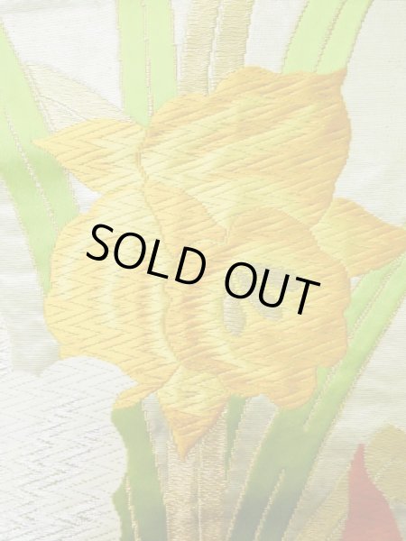 画像6: L1005J 袋帯 女性用着物 シルク（正絹）   銀色 あやめ 【中古】 【USED】 【リサイクル】 ★★★☆☆ (6)