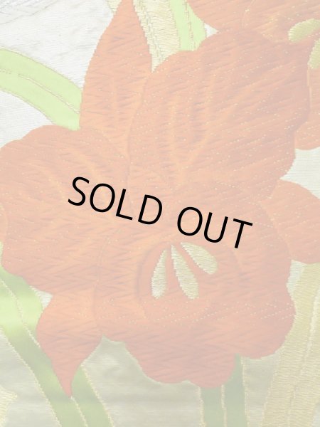 画像7: L1005J 袋帯 女性用着物 シルク（正絹）   銀色 あやめ 【中古】 【USED】 【リサイクル】 ★★★☆☆ (7)