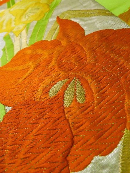 画像8: L1005J 袋帯 女性用着物 シルク(正絹)   銀色 あやめ 【中古】 【USED】 【リサイクル】 ★★★☆☆ (8)