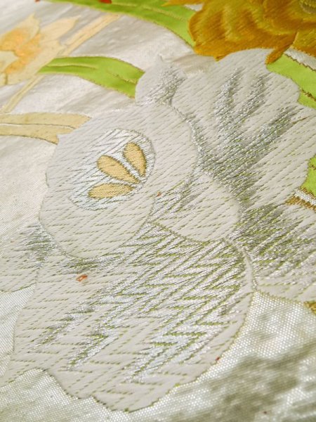 画像9: L1005J 袋帯 女性用着物 シルク(正絹)   銀色 あやめ 【中古】 【USED】 【リサイクル】 ★★★☆☆ (9)