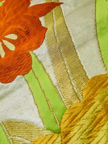 画像10: L1005J 袋帯 女性用着物 シルク(正絹)   銀色 あやめ 【中古】 【USED】 【リサイクル】 ★★★☆☆ (10)