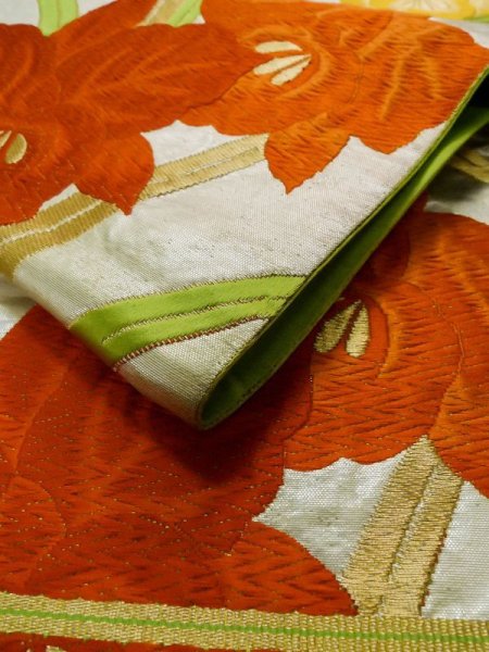 画像11: L1005J 袋帯 女性用着物 シルク(正絹)   銀色 あやめ 【中古】 【USED】 【リサイクル】 ★★★☆☆ (11)