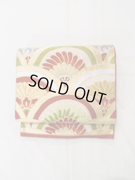 画像2: L1005M 袋帯 女性用着物 シルク(正絹)   赤色 青海波 【中古】 【USED】 【リサイクル】 ★★★★☆ (2)