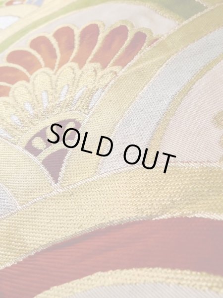 画像10: L1005M 袋帯 女性用着物 シルク(正絹)   赤色 青海波 【中古】 【USED】 【リサイクル】 ★★★★☆ (10)